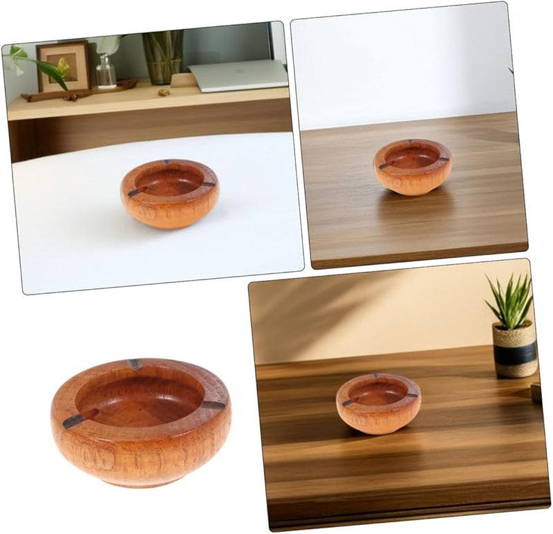 HYTROVE Wood Round Ashtray 2Pcs 10X3 5Cm Retro Cigarette Ash Holder For Tabletop - Image 2